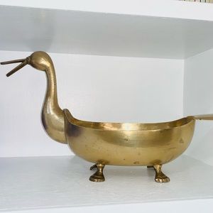 Vintage Brass Duck Goose Planter Dish